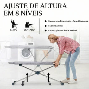 Tábua de Passar Roupas 360° – Giratória, Face Dupla e 8 Níveis de Altura