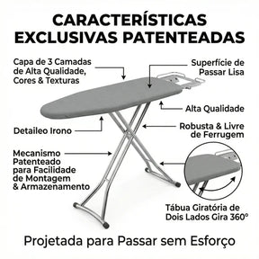Tábua de Passar Roupas 360° – Giratória, Face Dupla e 8 Níveis de Altura