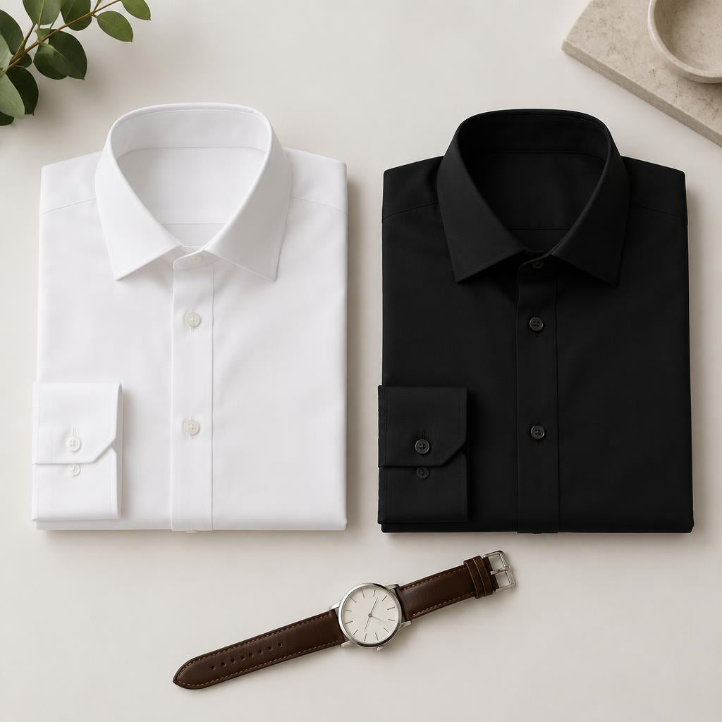Kit 2 Camisas Sociais Masculinas Manga Longa + Relógio de Brinde
