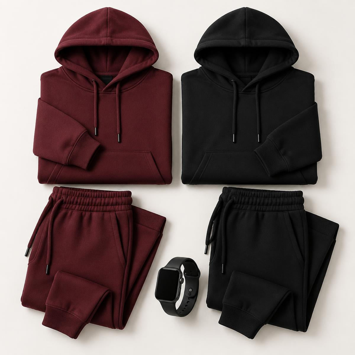 Kit 2 Conjuntos de Moletom Masculino com Capuz + Smartwatch